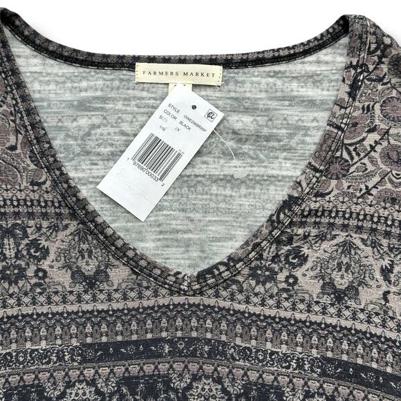 Farmers Market Floral Print Sharkbite Abstract Hem Shirt Plus Size 3X Artsy - Picture 2 of 5